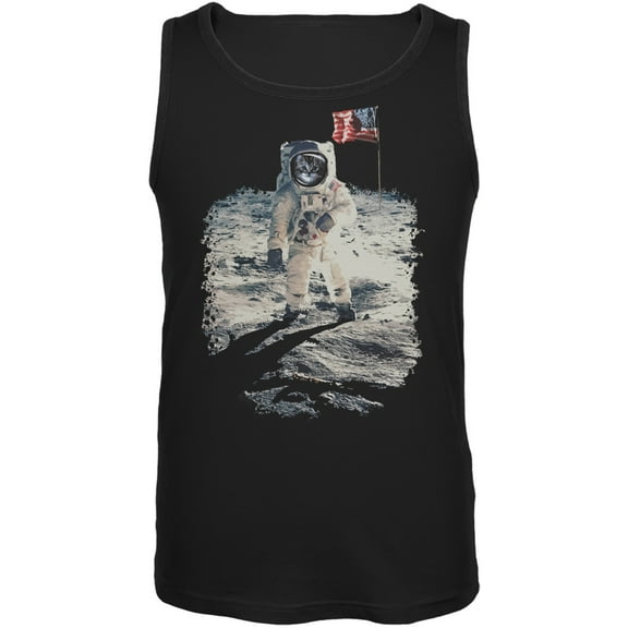 Cat Moon Landing Black Adult Tank Top - Large