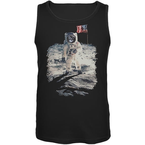 Cat Moon Landing Black Adult Tank Top - Large
