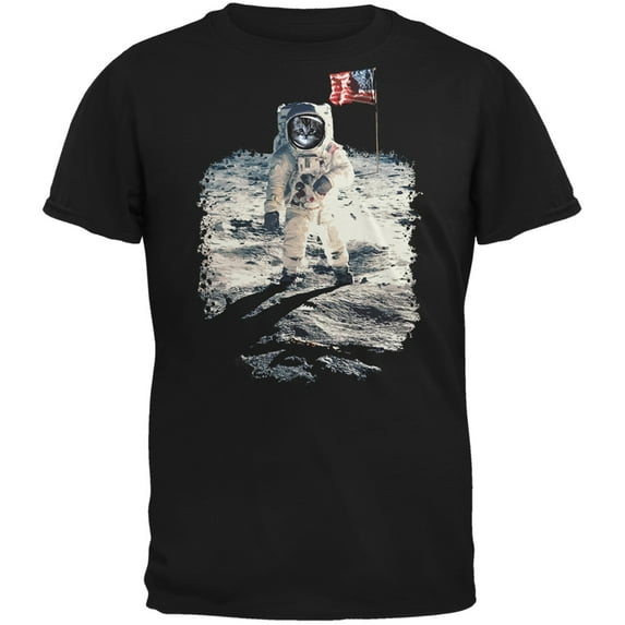 Cat Moon Landing Black Youth T-Shirt - Small(6/8)