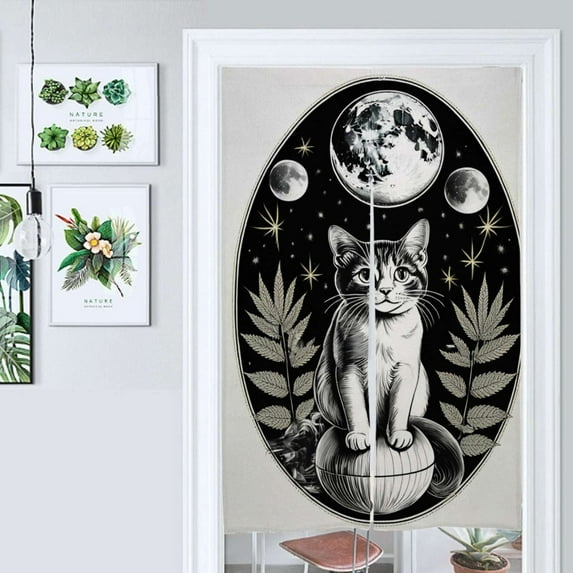 Cat Moon Phases Tattoo Design Door Curtain Nordic Living Room DoorCurtain Porch Partition Curtain Kitchen Rative Half Curtain