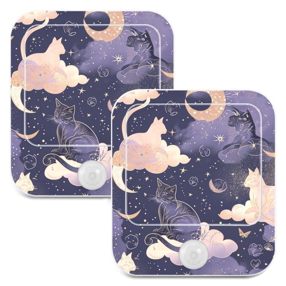 Cat in Moon Sky Clouds Night Lights Plug into Wall LED with Auto Light Sensor Warm Light for Kids Hallway Bedroom Living Room Kitchen Bathroom Set of 2