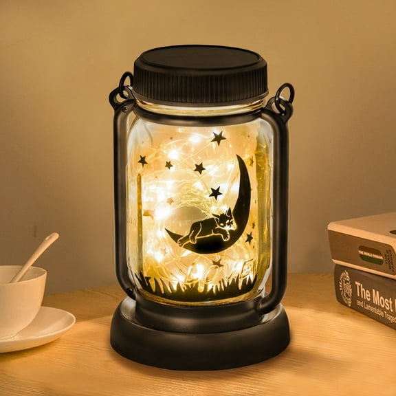 Cat and Moon Solar Lanterns Mother's Day Gift Outdoor Garden Hanging Solar Lights Cat Lover Gifts for Women, Memorial Gifts Fairy Lights for Patio Yard Lawn Outside Decor Lamp