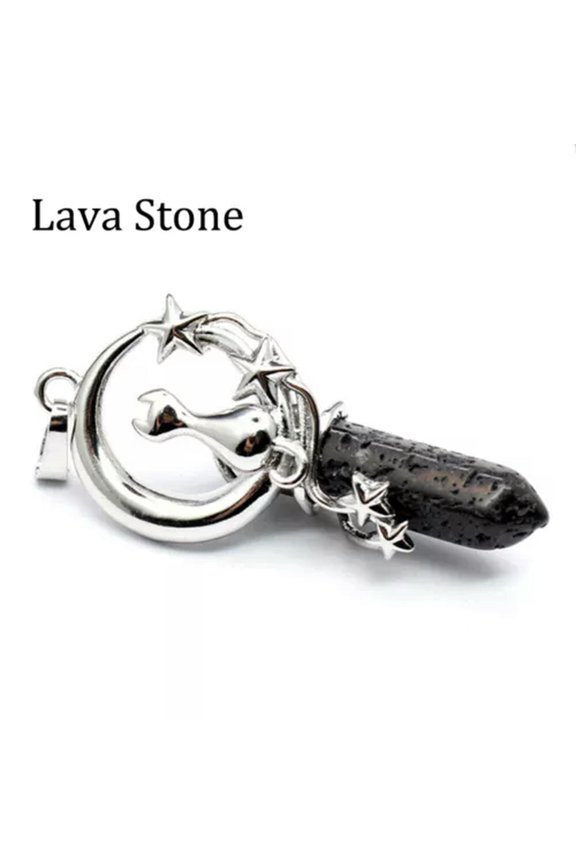 Cat Moon Star Pendant Natural Crystal Chakra Hexagonal Pointed Quartz Gift Reiki