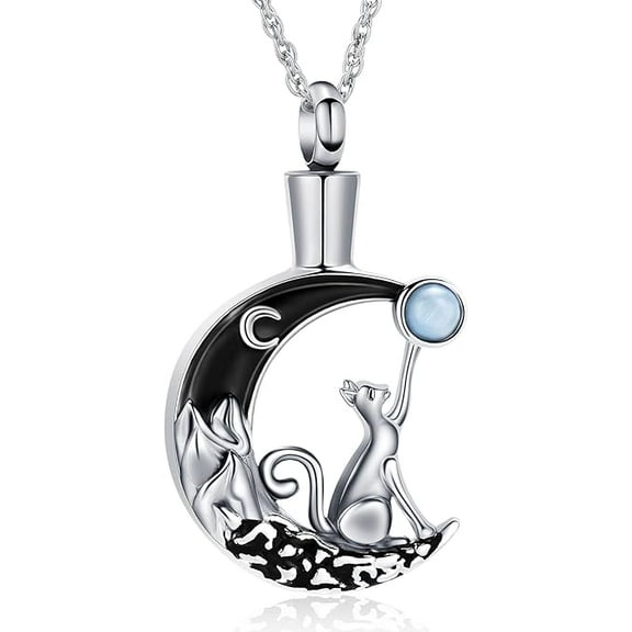 Cat Moon Urn Necklace for Cat Lover Ashes Cremation Jewelry for Ashes Memorial Jewelry for Ashes Pendant