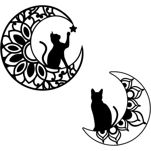 Cat Moon Wall Stickers Wall Decals Black Cat On The Moon Art Decals Mandarins Flower Cats for Living Room Kitchen Bedroom Decorations Wallpaper Sticker Vinyl TransferBlack