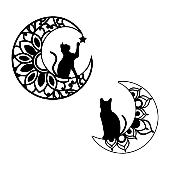 Cat Moon Wall Stickers Wall Decals Black Cat On The Moon Art Decals Mandarins Flower CatsDIY