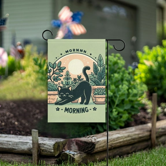 Cat Morning Leaves Garden Flag Double Sided Outdoor Banners for Courtyard Outdoor Lawn Farmhouse Holiday Decorations