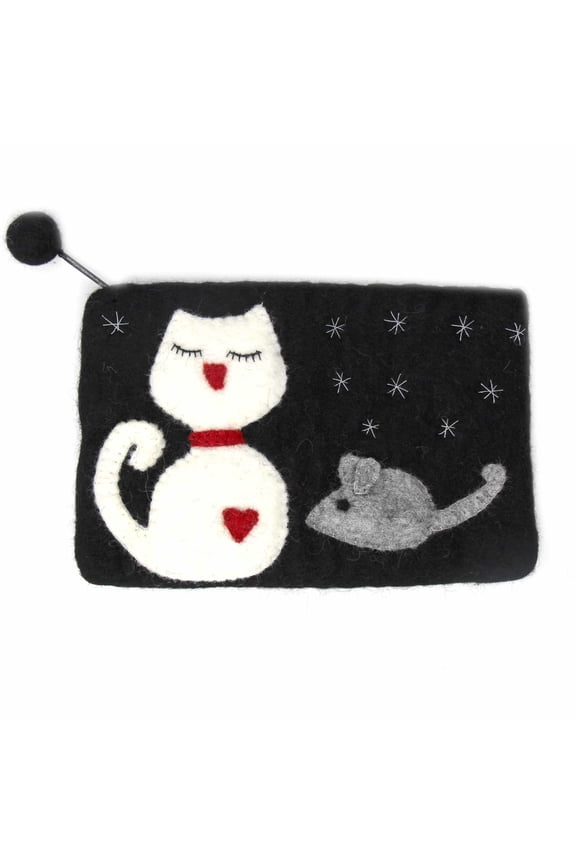 Cat & Mouse Felt Zipper Pouch