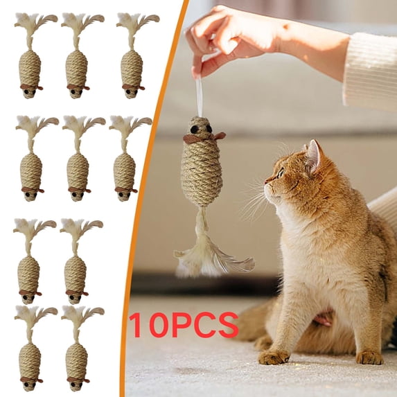 Cat Mouse Toys with Feather, Hunting Cat Toy Set of 10, Interactive Cat Toys for Indoor Cats Kittens Gifts, Funny Cat Toys, Pet Puppies