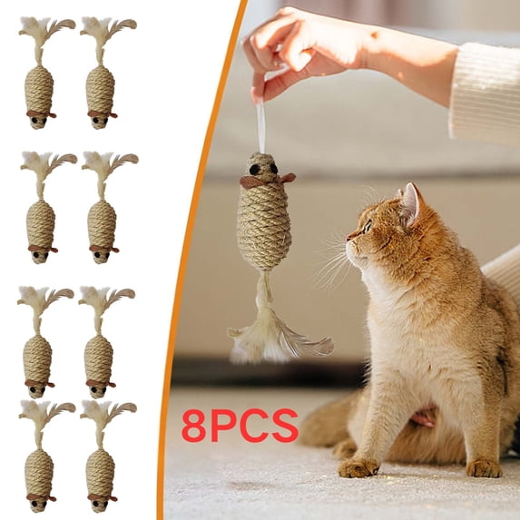 Cat Mouse Toys with Feather, Hunting Cat Toy Set of 8, Interactive Cat Toys for Indoor Cats Kittens Gifts, Funny Cat Toys, Pet Puppies