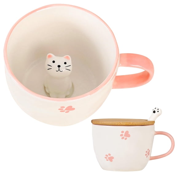 Cat Mug with 3D Kitty Inside Cute Mugs Ceramic Tea Cup Coffee Mug Gifts for Women Girlfriend Kids White Elephant Gifts (13oz)