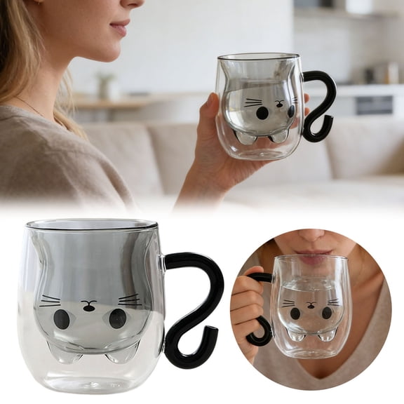 Cat Mugs, Double Wall Glass Cute Coffee Tea Cup, Graduation Valentines Mothers Day Easter Halloween Christmas Gifts for Women Wife Mum Her Girl Teacher Friend, Birthday Present Idea