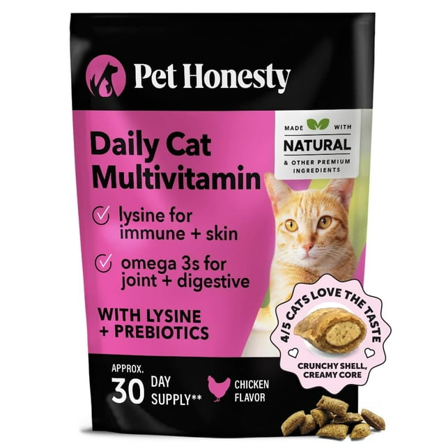 Cat Multivitamin Crunchy & Creamy Chews - Cat Treats For Health + Immune, Cat Joint Support, Skin & Coat, & Digestion - Omega 3S, Lysine & Probiotic Cat Vitamins - 30 Day Supply