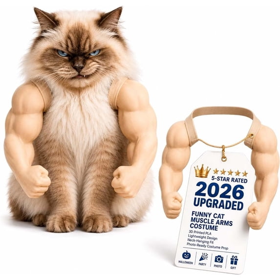 Cat Muscle Arms Funny - 3D Printed Buff Cat Shoulder Outfit with Big Biceps Hands, Lightweight Neck Hanging Pet for Cats & Small Dogs, Festival Cosplay Photo (Skin, Medium)