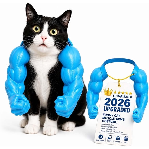 Cat Muscle Arms Funny - 3D Printed Buff Cat Shoulder Outfit with Big Biceps Hands, Lightweight Neck Hanging Pet for Cats & Small Dogs, Spooky Cosplay Photo (Skin, Medium)