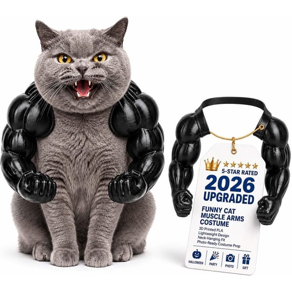 Cat Muscle Arms Funny - 3D Printed Buff Cat Shoulder Outfit with Big Biceps Hands, Lightweight Neck Hanging Pet for Cats & Small Dogs, Spooky Cosplay Photo (Skin, Medium)