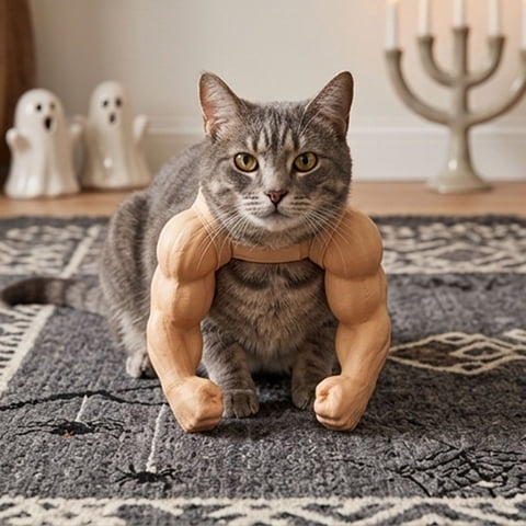 Cat Muscle Arms Costume Funny 3D Printed Cat Shoulder Outfit With Big Hands Lightweight Neck Hanging Costume For Cats & Small Cosplay Photo Pet Supplies