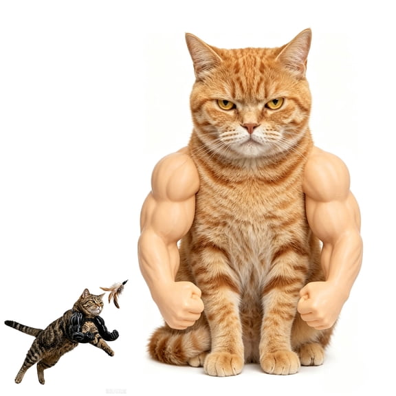 Cat Muscle Arms, Funny 3D Printed Cat Costume Accessory, Hulk Arms for Cats Pet Cosplay Prop, Lightweight Adjustable Shoulder Attachment for Halloween Party Photos and Cat Lovers Gift (Skin Tone 1PC)