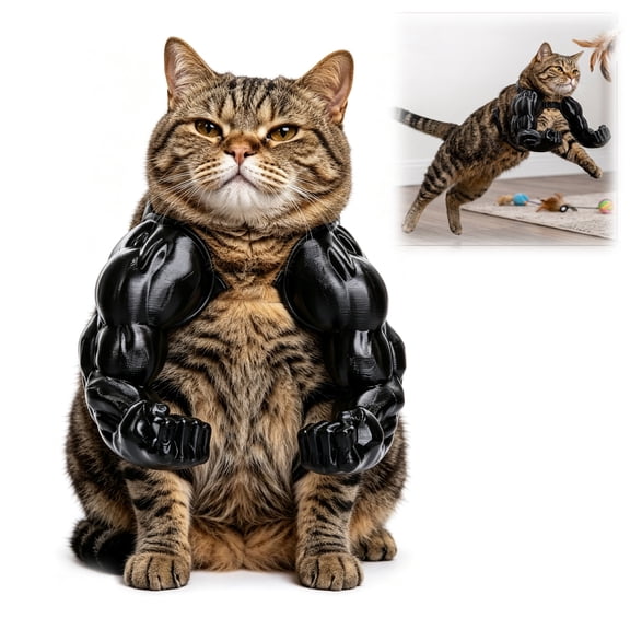 Cat Muscle Arms Hilarious 3D Printed Costume | Comfy Pet Shoulder Attachment for Feline Cosplay. Lightweight PLA Decoration, Black
