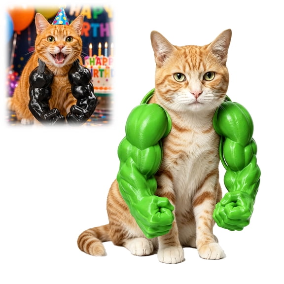 Cat Muscle Arms, Hilarious 3D Printed Costume, Comfy Pet Shoulder Attachment for Feline Cosplay, Lightweight PLA Toy(Small,Green)