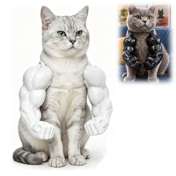 Cat Muscle Arms, Hilarious 3D Printed Costume, Comfy Pet Shoulder Attachment for Feline Cosplay, Lightweight PLA Toy for Cats(Small,White)