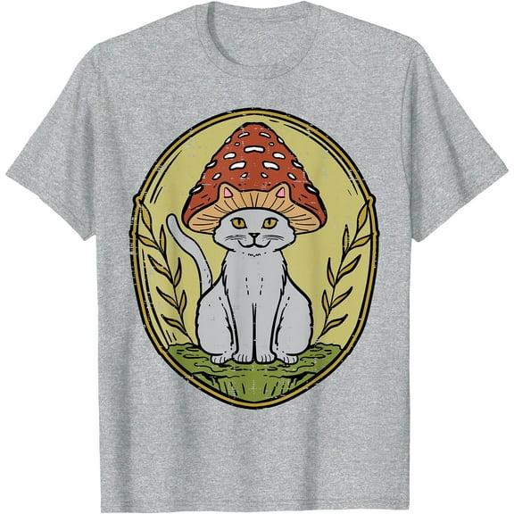 Cat Mushroom Vintage Cottagecore Aesthetic Unisex T-Shirt for Men Women Kids Toddler,Light Pink Color,Size YXS