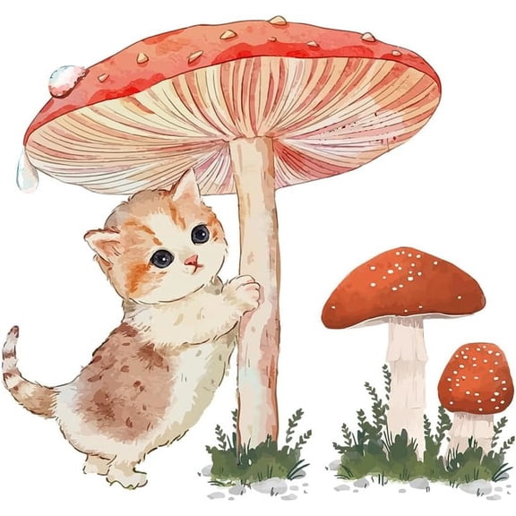 Cat Mushroom Wall Stickers Rainy Day Wall Decal Removable DIY Art PVC Wall Decal