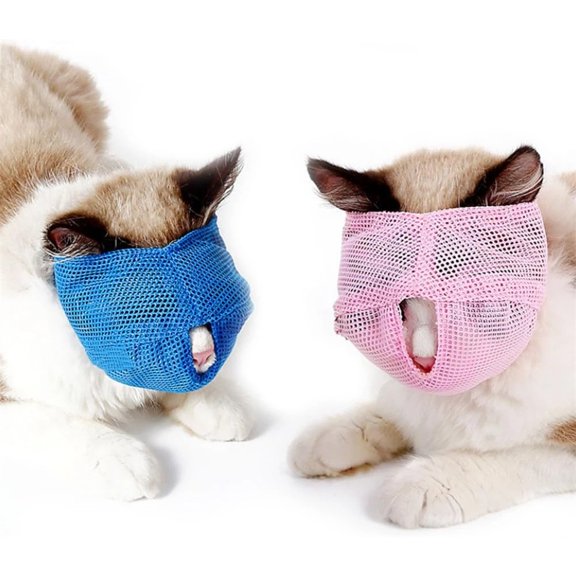 Cat Muzzle Breathable Mesh Pet Muzzle Grooming Prevent Kitty Mask Anti Biting and Chewing Anti-Meow (Pink+Blue)