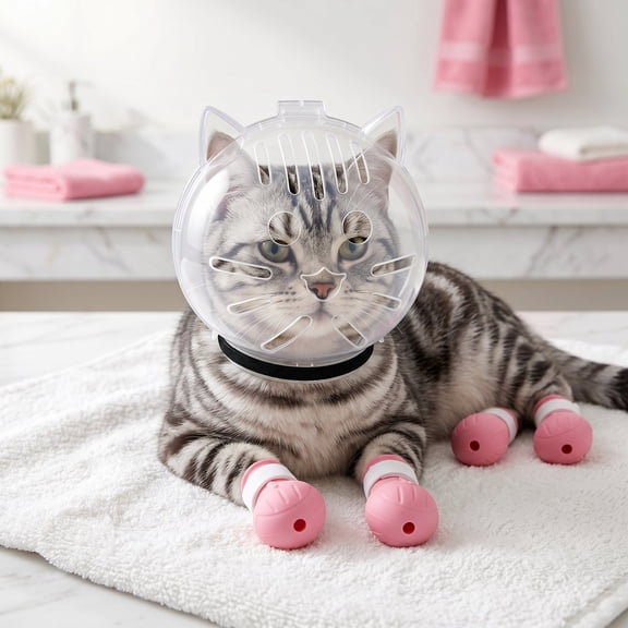 Cat Muzzle for Grooming with Paw Covers and Boots, Large 5.79x5.79x5.79 Inch