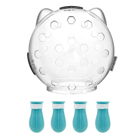 Cat Muzzle for Grooming,Breathable Cat Muzzle Helmet with 4 Silicone Shoes, Cat Astronaut Helmet,Cat Anti Bite Helmet M