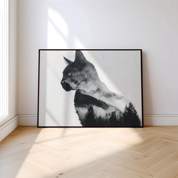 Cat Mystical Misty Mountains Fusion Or Stretched Poster , Poster Print ...