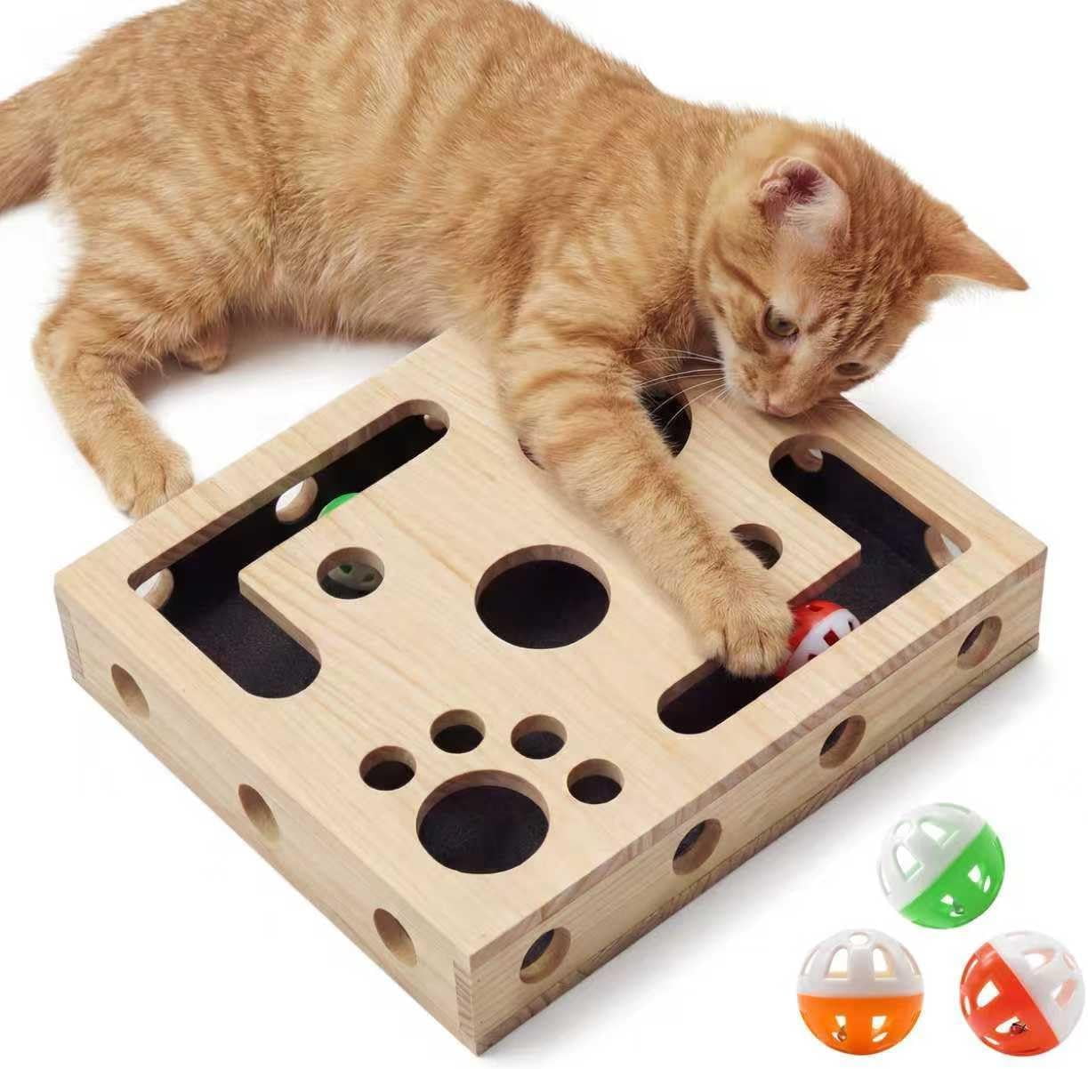 Cat Nail File Box with Interactive Cat Toys – 2026 Cats Nail File Enrichment Box Scratch Puzzle Toy for Indoor Cats, Natural Claw Care & Enrichment Activity with 3 Bell Ball(Random Color)