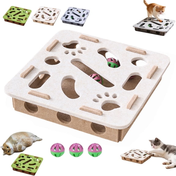 Cat Nail File Enrichment Box, Cat Scratch Puzzle Box, Funny Interactive Cats Puzzle Toy for Stress Nail Care, Scratching, Hunting & Indoor Enrichment(Beige)