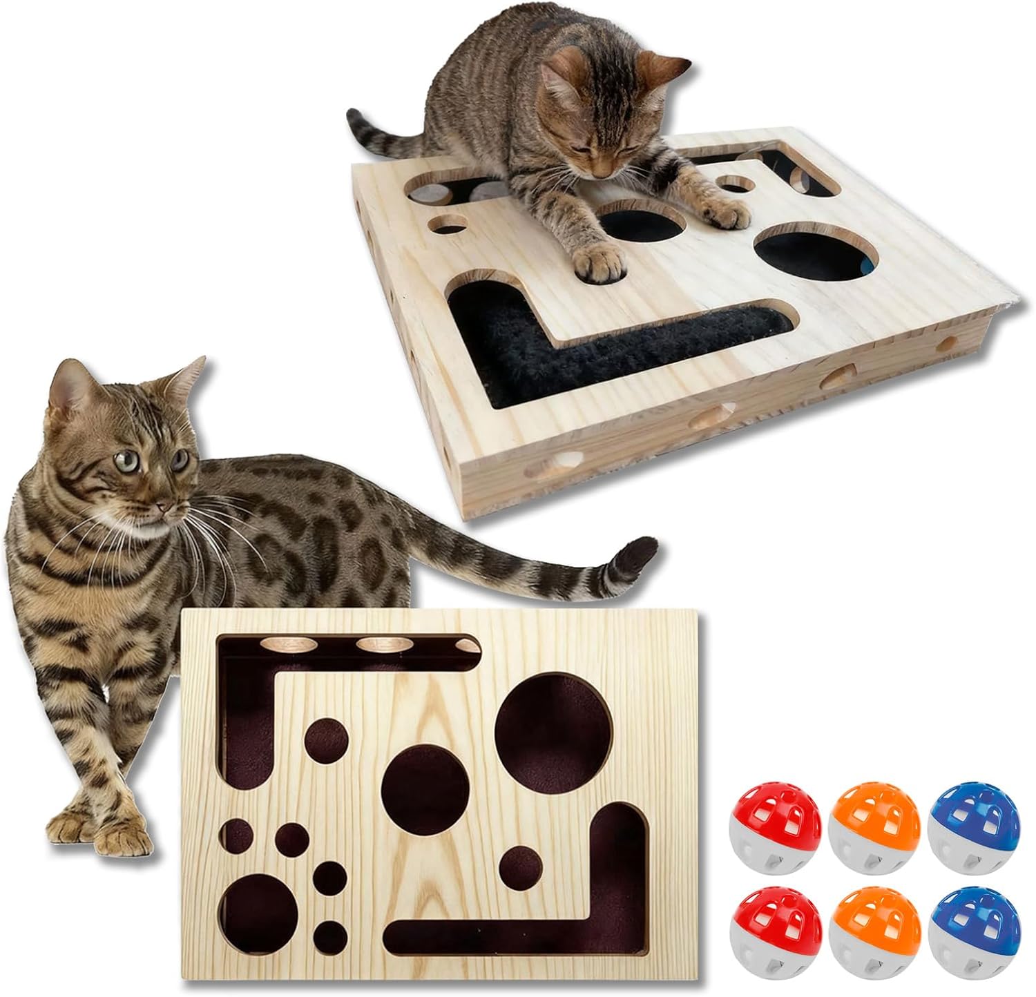 Cat Nail File Enrichment Box, Interactive Cat Scratch Puzzle Toys for Indoor Cats, Kitten Scratcher That Files Nails & Felt Maze Treat Box, Gifts for People Who Love Cats, Sandpaper Inside (2PCS)