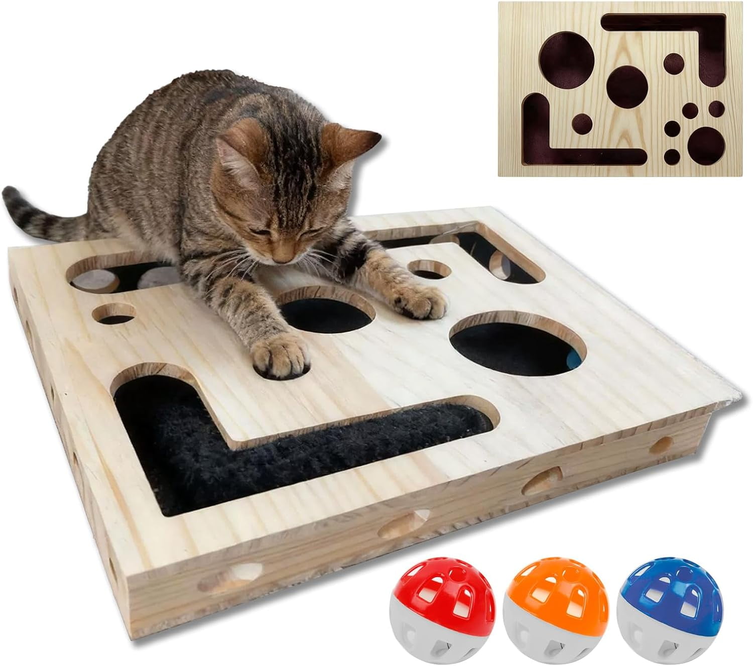 Cat Nail File Enrichment Box, Interactive Cat Scratch Puzzle Toys for Indoor Cats, Kitten Scratcher That Files Nails & Felt Maze Treat Box, Gifts for People Who Love Cats, Sandpaper Inside (1PC)