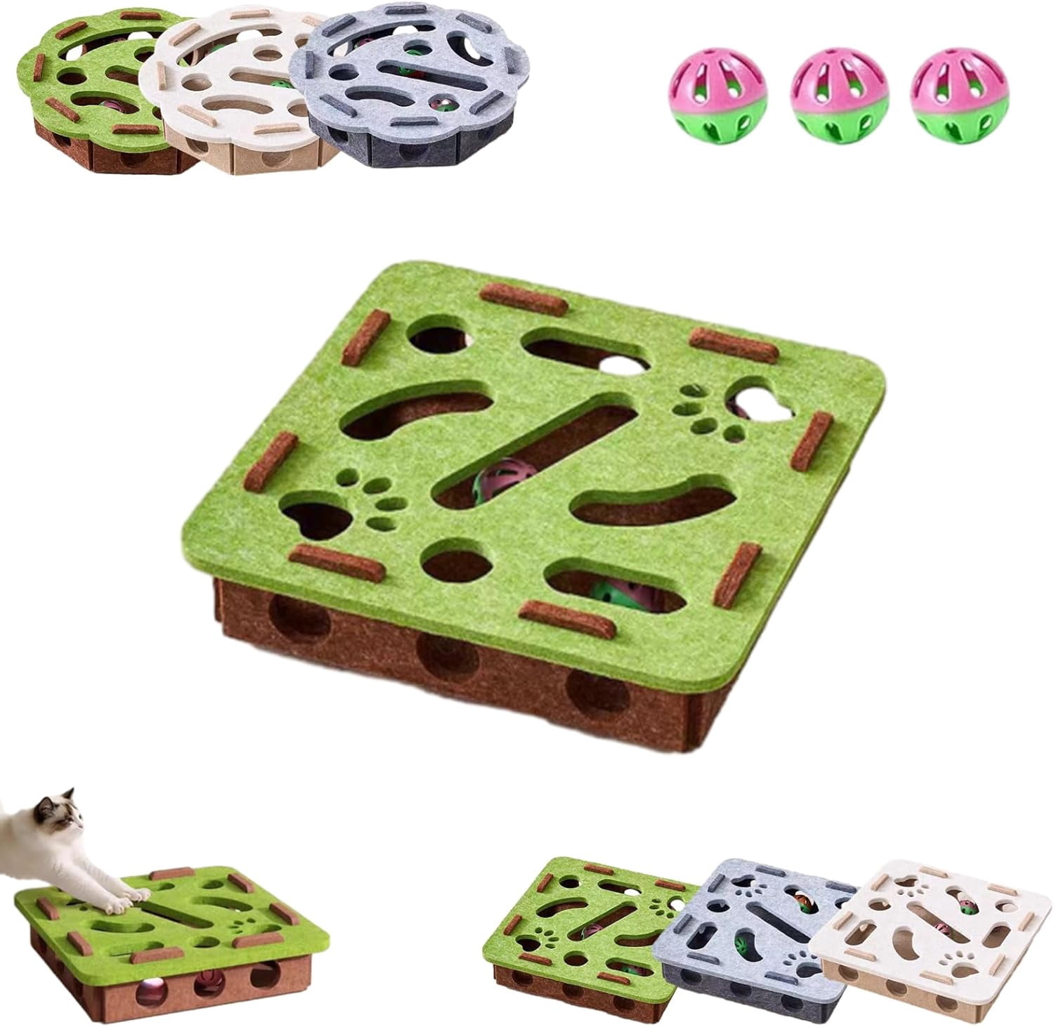 Cat Nail File Enrichment Box, Interactive Cats Toy with 3 Bell Balls ...