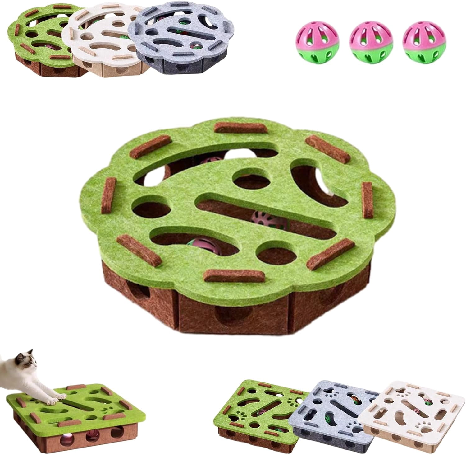 Cat Nail File Enrichment Box, Interactive Cats Toy with 3 Bell Balls ...