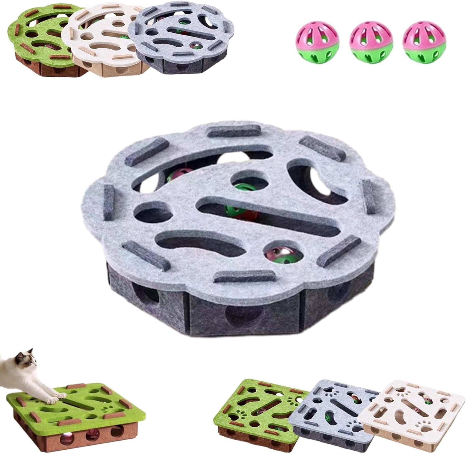 Cat Nail File Enrichment Box, Interactive Cats Toy with 3 Bell Balls ...