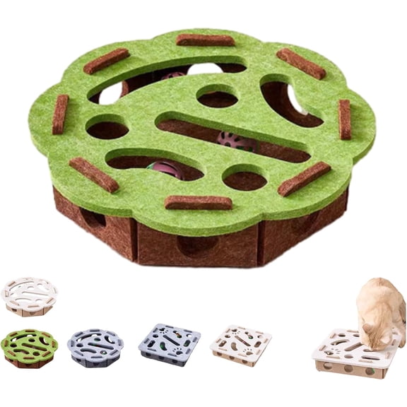 Cat Nail File Enrichment Box, Interactive Kitten Nail File Scratching Board, Built-in Bell Ball is Suitable for Cats Play Relieve Boredom (Green-A)