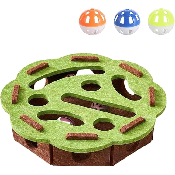 Cat Nail File & Scratch Box Enrichment Puzzle Toy with Bell, for Indoor Cats Claw Care, Stress Relief & Boredom Buster Stops Furniture Scratching