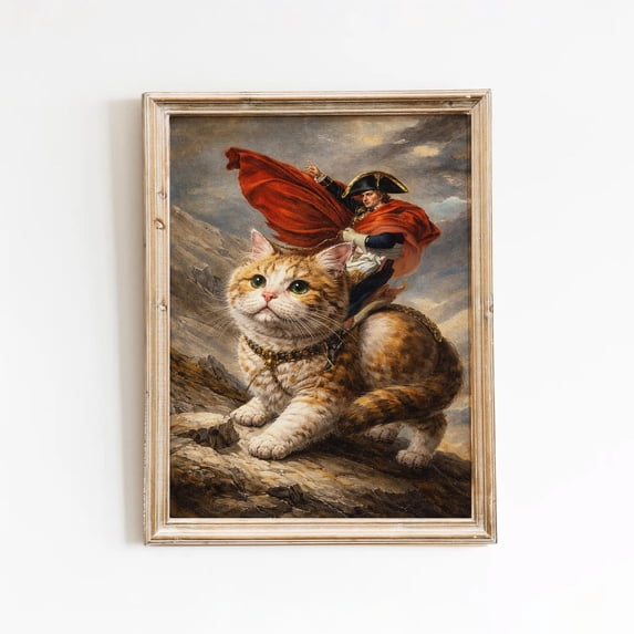 Cat Riding Food Cat Napoleon Riding Whimsical Animal With Surreal Fantasy Poster ...