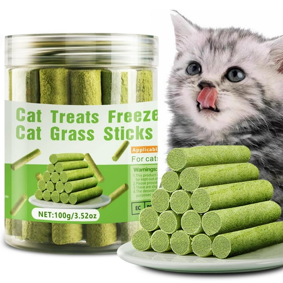 Cat Natural Grass Teething Sticks 100g for Hairball Removal, Dental Care, Appetite Increase - Catnip Chew Toys, Edible Treats for Indoor Cats and Kittens