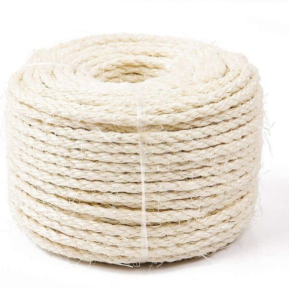 Cat Natural Sisal Rope for Scratching Post Tree Replacement, Hemp Rope for Repairing, Recovering or DIY Scratcher, 6mm Diameter