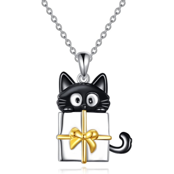 Cat Necklace 925 Sterling Silver Box With Bow Pendant Necklace Cute Black Cat Jewelry Gifts For Women Friend