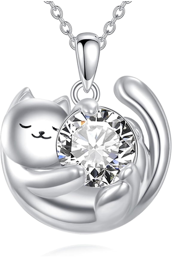Cat Necklace 925 Sterling Silver Kitten Pendant Necklace Women Gift for Cat Lovers