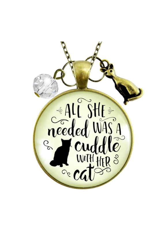 Cat Necklace Needed Cuddle Gutsy Goodness Bronze Metal Female Adult Jewelry