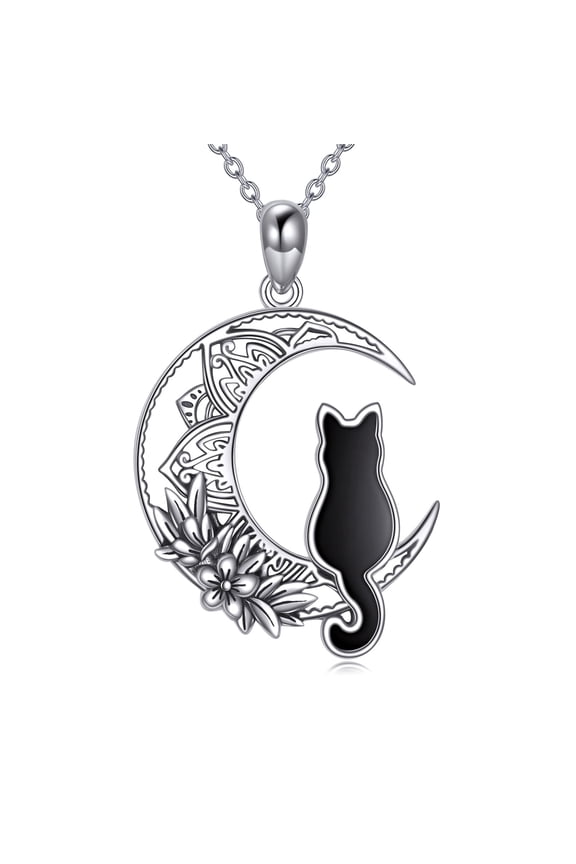 Cat Necklace Sterling Silver Black Kitten Pendant Onyx Jewelry Birthday Gifts for Women Men