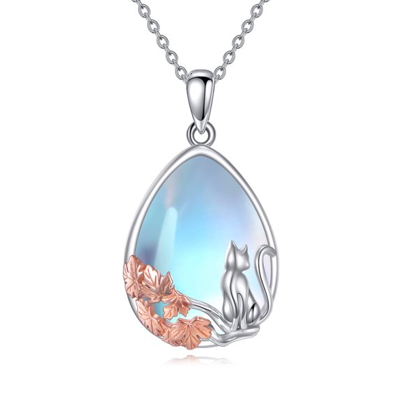 Cat Necklace Sterling Silver Moonstone Pendant Cat Jewelry Gifts Necklaces for Women