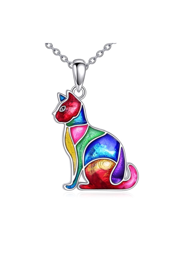 Cat Necklace for Women 925 Sterling Silver Cat Pendant Enamel Animal Jewelry for Pet Lovers