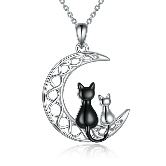 Cat Necklace for Women Sterling Silver Celtic Moon Pendant Irish Jewelry Gifts